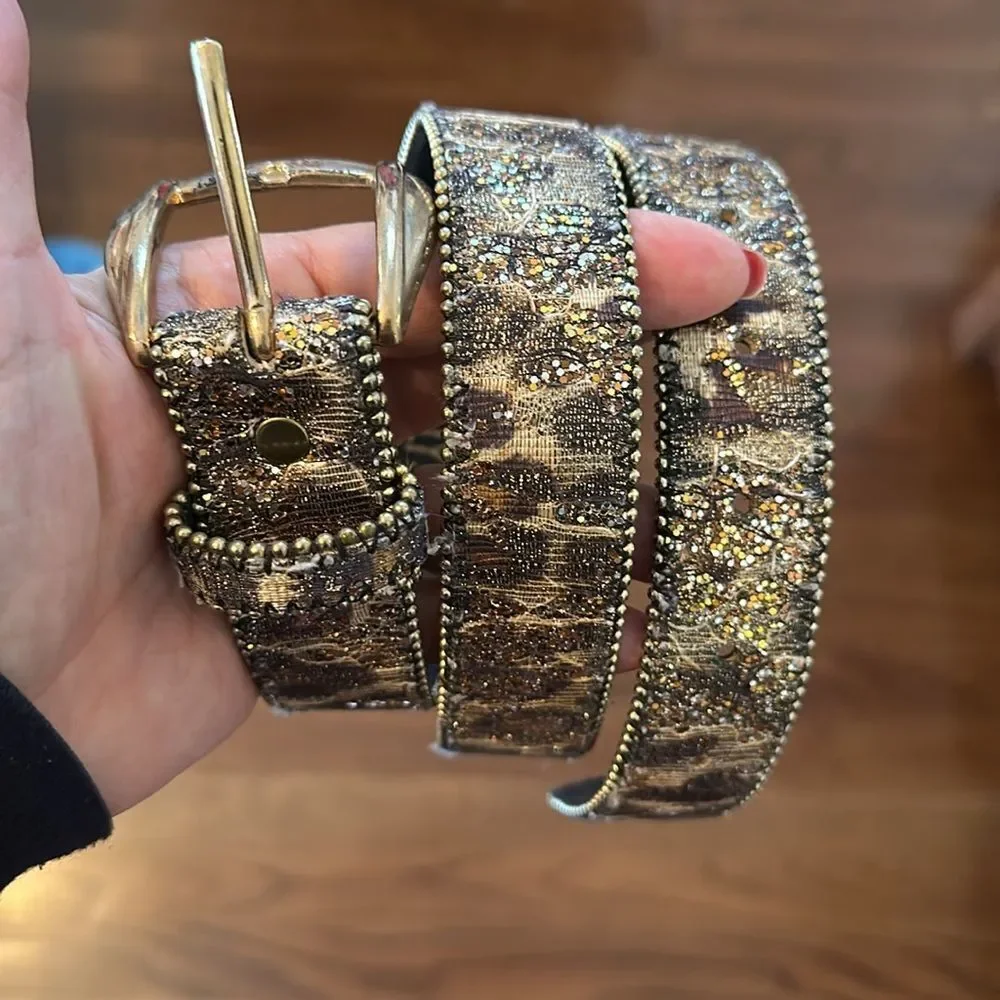 Vintage 80s/90s Absolutely Fresh animal‎ print & gold glitter belt- M/L